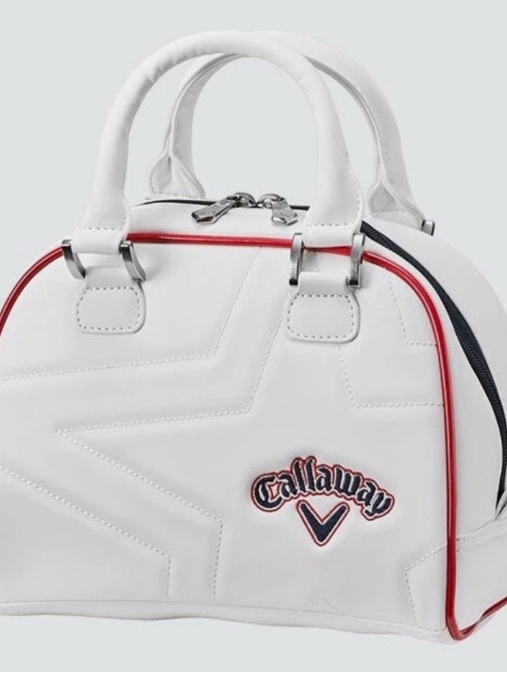 NWT Callaway Women's White Quilted Dome Bowling Mini Handbag with Red Navy Trim